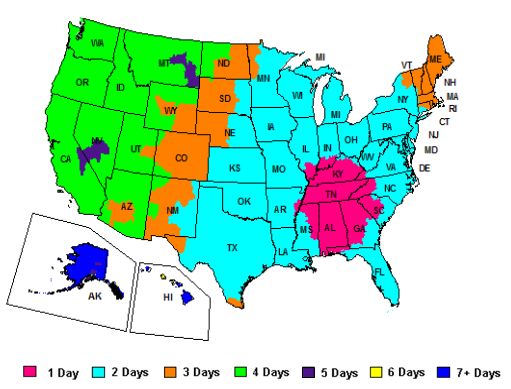 Fed Ex Shipping Times From Georgia On U.S. Map