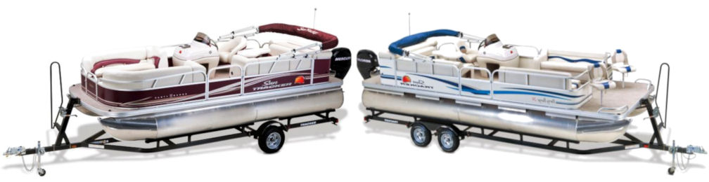 Two Pontoon Boats on Trailers